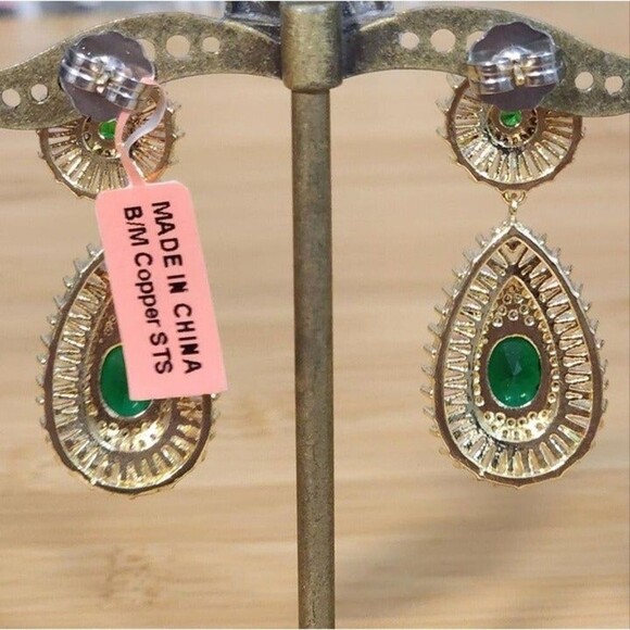 Green Sapphire and Diamond Drop Earrings 18k Gold Plated 7.50 ctw - Picture 7 of 7